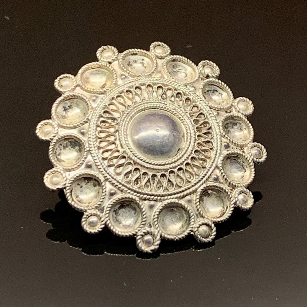 Norwegian Norway Round Traditional Wedding SØLJE' Pin Brooch 830 Silver J852